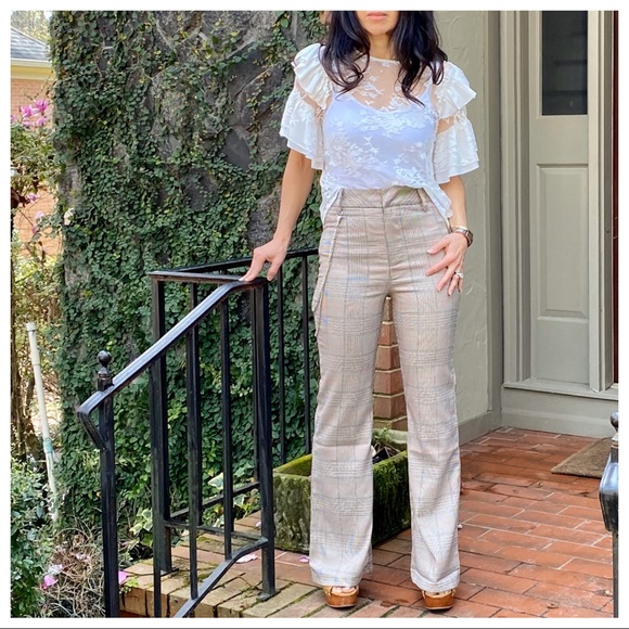 Taupe paid high waist wide leg pants - Picture 3 of 8